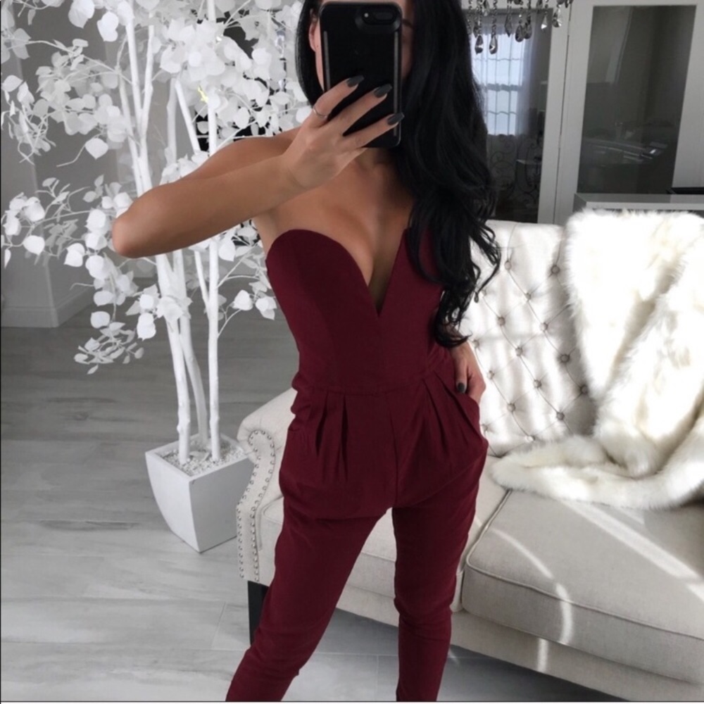 Ribbon Wine Jumpsuit View 2